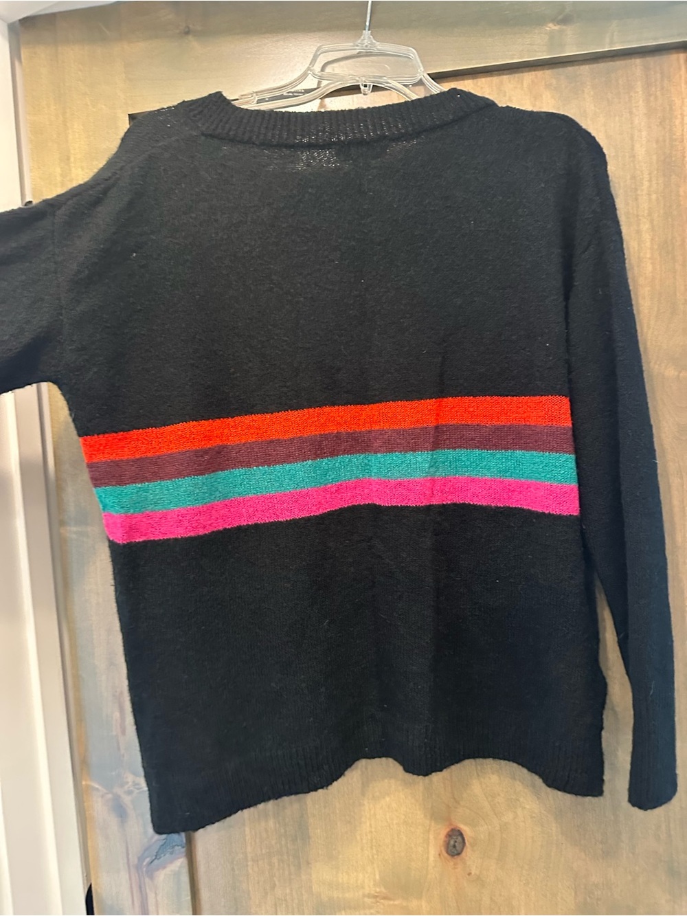 Allison Joy Black V-Neck Sweater with Colorful Stripes - Picture 3 of 6